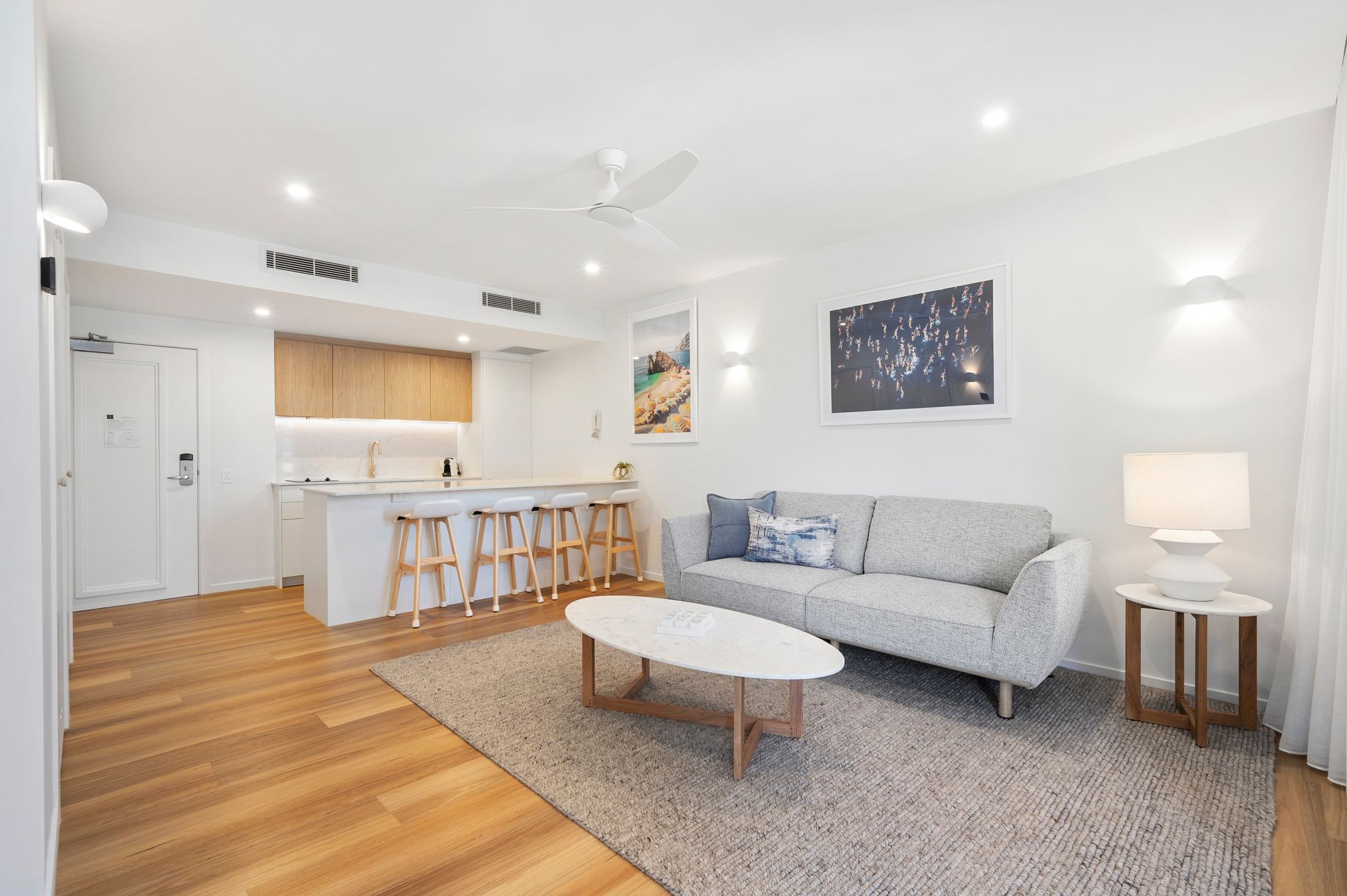 Open-plan living room with kitchen