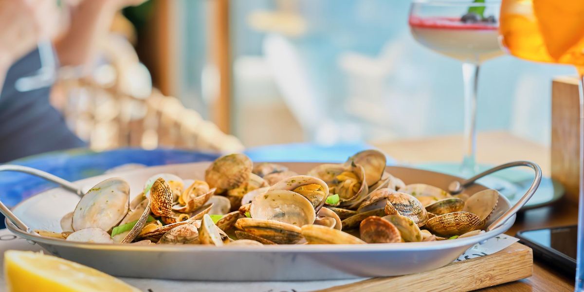Seafood dish at a waterfront restaurant